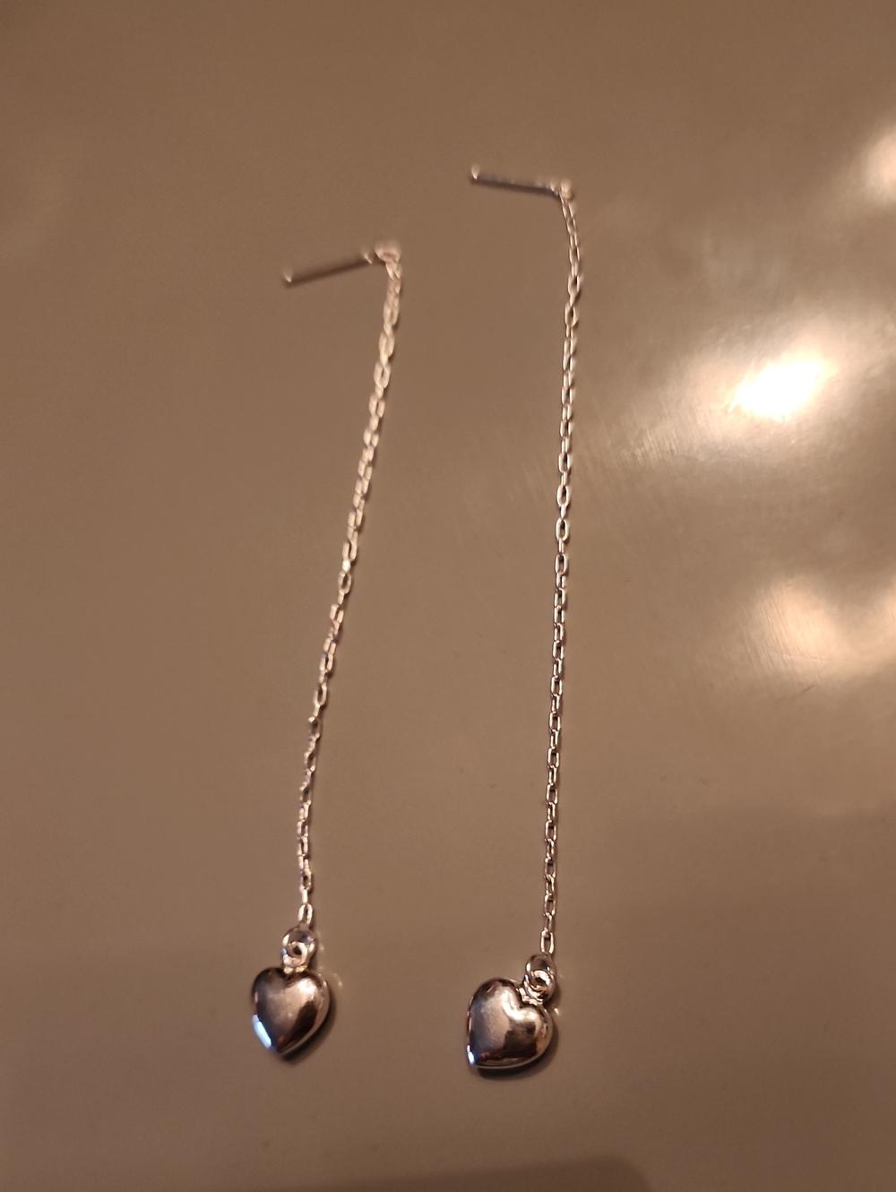 Sterling Silver Heart Threader Drop Earrings - Silver